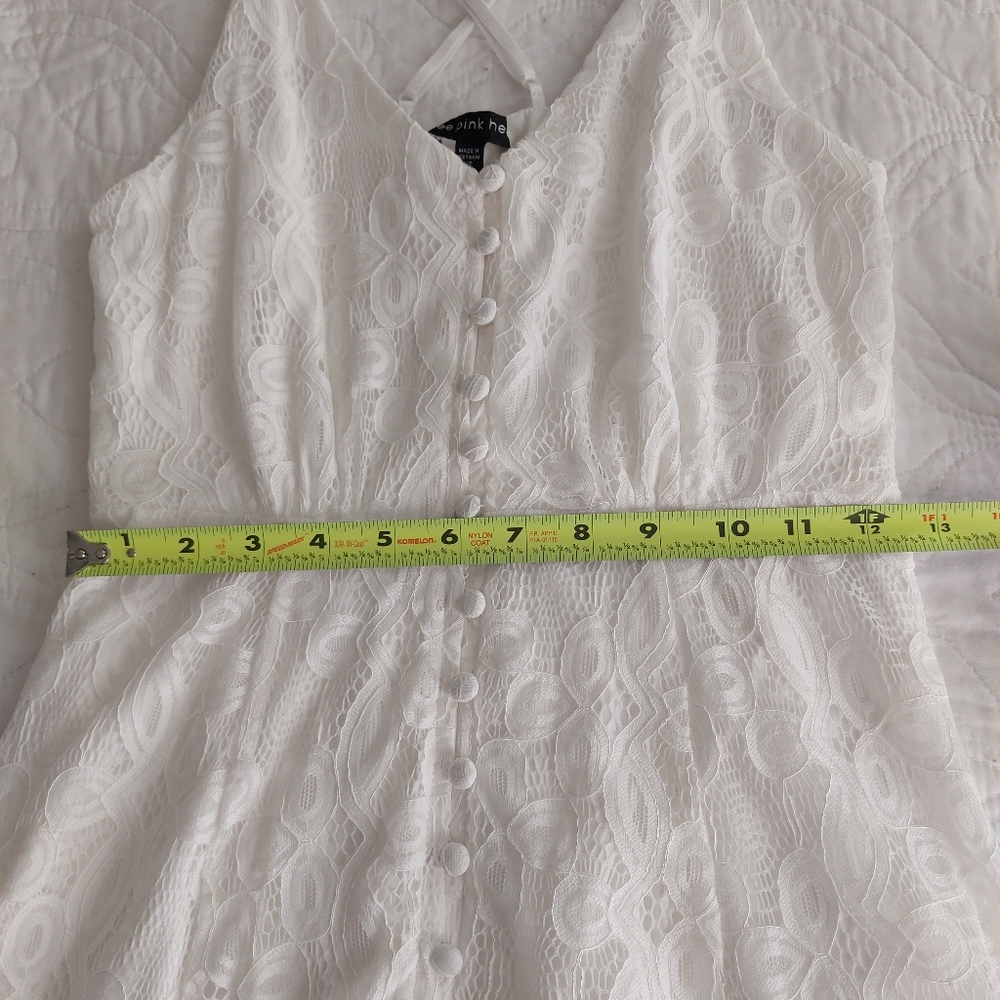 Three Pink Hearts - White Sleeveless Spaghetti-Strap Lace Button-Up Midi Dress - Picture 5 of 10